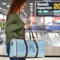 Seychelles Christmas Travel Bag with Ocean Blue Pattern, Marlin Fish Artwork, and Surfing Santa Motif - Wonder Print Shop