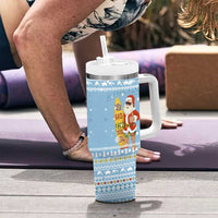 Seychelles Christmas Tumbler With Handle with Ocean Blue Pattern, Marlin Fish Artwork, and Surfing Santa Motif - Wonder Print Shop