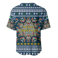 Sierra Leone Christmas Baseball Jersey with Ornamental Pattern, National Coat of Arms, and Festive Motif - Wonder Print Shop