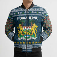 Sierra Leone Christmas Bomber Puffer Jacket with Ornamental Pattern, National Coat of Arms, and Festive Motif - Wonder Print Shop
