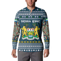 Sierra Leone Christmas Button Sweatshirt with Ornamental Pattern, National Coat of Arms, and Festive Motif - Wonder Print Shop