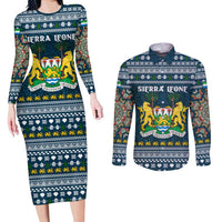 Sierra Leone Christmas Couples Matching Long Sleeve Bodycon Dress and Long Sleeve Button Shirt with Ornamental Pattern, National Coat of Arms, and Festive Motif - Wonder Print Shop