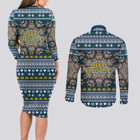 Sierra Leone Christmas Couples Matching Long Sleeve Bodycon Dress and Long Sleeve Button Shirt with Ornamental Pattern, National Coat of Arms, and Festive Motif - Wonder Print Shop
