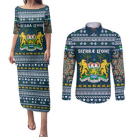 Sierra Leone Christmas Couples Matching Puletasi and Long Sleeve Button Shirt with Ornamental Pattern, National Coat of Arms, and Festive Motif - Wonder Print Shop