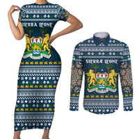Sierra Leone Christmas Couples Matching Short Sleeve Bodycon Dress and Long Sleeve Button Shirt with Ornamental Pattern, National Coat of Arms, and Festive Motif - Wonder Print Shop