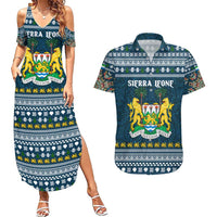 Sierra Leone Christmas Couples Matching Summer Maxi Dress and Hawaiian Shirt with Ornamental Pattern, National Coat of Arms, and Festive Motif - Wonder Print Shop