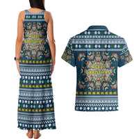 Sierra Leone Christmas Couples Matching Tank Maxi Dress and Hawaiian Shirt with Ornamental Pattern, National Coat of Arms, and Festive Motif - Wonder Print Shop