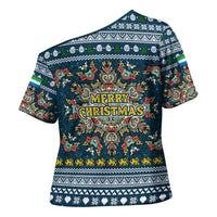 Sierra Leone Christmas Cross Shoulder Shirt with Ornamental Pattern, National Coat of Arms, and Festive Motif - Wonder Print Shop