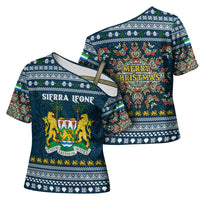 Sierra Leone Christmas Cross Shoulder Shirt with Ornamental Pattern, National Coat of Arms, and Festive Motif - Wonder Print Shop