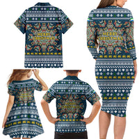 Sierra Leone Christmas Family Matching Long Sleeve Bodycon Dress and Hawaiian Shirt with Ornamental Pattern, National Coat of Arms, and Festive Motif - Wonder Print Shop