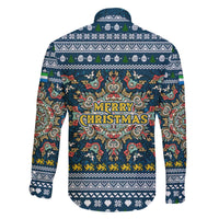 Sierra Leone Christmas Family Matching Off The Shoulder Long Sleeve Dress and Hawaiian Shirt with Ornamental Pattern, National Coat of Arms, and Festive Motif - Wonder Print Shop