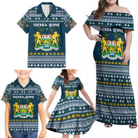 Sierra Leone Christmas Family Matching Off Shoulder Maxi Dress and Hawaiian Shirt with Ornamental Pattern, National Coat of Arms, and Festive Motif - Wonder Print Shop