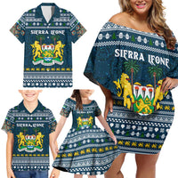 Sierra Leone Christmas Family Matching Off Shoulder Short Dress and Hawaiian Shirt with Ornamental Pattern, National Coat of Arms, and Festive Motif - Wonder Print Shop