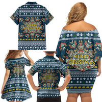 Sierra Leone Christmas Family Matching Off Shoulder Short Dress and Hawaiian Shirt with Ornamental Pattern, National Coat of Arms, and Festive Motif - Wonder Print Shop