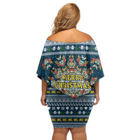 Sierra Leone Christmas Family Matching Off Shoulder Short Dress and Hawaiian Shirt with Ornamental Pattern, National Coat of Arms, and Festive Motif - Wonder Print Shop