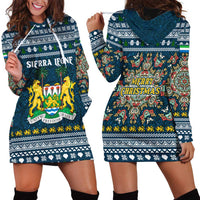 Sierra Leone Christmas Hoodie Dress with Ornamental Pattern, National Coat of Arms, and Festive Motif - Wonder Print Shop