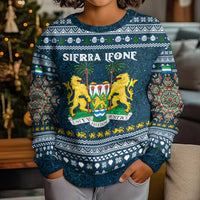 Sierra Leone Christmas Kid Ugly Christmas Sweater with Ornamental Pattern, National Coat of Arms, and Festive Motif - Wonder Print Shop