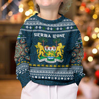 Sierra Leone Christmas Kid Ugly Christmas Sweater with Ornamental Pattern, National Coat of Arms, and Festive Motif - Wonder Print Shop