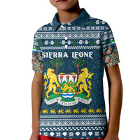 Sierra Leone Christmas Kid Polo Shirt with Ornamental Pattern, National Coat of Arms, and Festive Motif - Wonder Print Shop