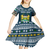 Sierra Leone Christmas Kid Short Sleeve Dress with Ornamental Pattern, National Coat of Arms, and Festive Motif - Wonder Print Shop