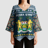 Sierra Leone Christmas Kimono Sleeve Blouse with Ornamental Pattern, National Coat of Arms, and Festive Motif - Wonder Print Shop