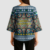 Sierra Leone Christmas Kimono Sleeve Blouse with Ornamental Pattern, National Coat of Arms, and Festive Motif - Wonder Print Shop