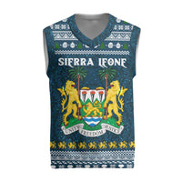 Sierra Leone Christmas Knitted V-Neck Vest with Ornamental Pattern, National Coat of Arms, and Festive Motif - Wonder Print Shop