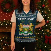 Sierra Leone Christmas Knitted V-Neck Vest with Ornamental Pattern, National Coat of Arms, and Festive Motif - Wonder Print Shop