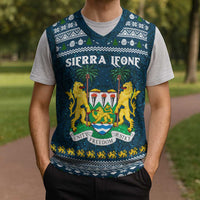 Sierra Leone Christmas Knitted V-Neck Vest with Ornamental Pattern, National Coat of Arms, and Festive Motif - Wonder Print Shop