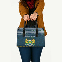 Sierra Leone Christmas Leather Bag with Ornamental Pattern, National Coat of Arms, and Festive Motif - Wonder Print Shop