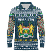 Sierra Leone Christmas Long Sleeve Polo Shirt with Ornamental Pattern, National Coat of Arms, and Festive Motif - Wonder Print Shop