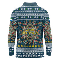 Sierra Leone Christmas Long Sleeve Polo Shirt with Ornamental Pattern, National Coat of Arms, and Festive Motif - Wonder Print Shop