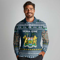 Sierra Leone Christmas Long Sleeve Polo Shirt with Ornamental Pattern, National Coat of Arms, and Festive Motif - Wonder Print Shop
