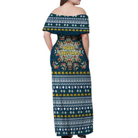 Sierra Leone Christmas Off Shoulder Maxi Dress with Ornamental Pattern, National Coat of Arms, and Festive Motif - Wonder Print Shop