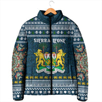 Sierra Leone Christmas Padded Jacket with Ornamental Pattern, National Coat of Arms, and Festive Motif - Wonder Print Shop