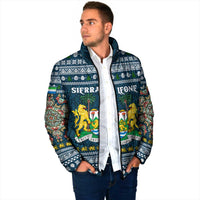 Sierra Leone Christmas Padded Jacket with Ornamental Pattern, National Coat of Arms, and Festive Motif - Wonder Print Shop