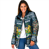 Sierra Leone Christmas Padded Jacket with Ornamental Pattern, National Coat of Arms, and Festive Motif - Wonder Print Shop