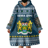 Sierra Leone Christmas Wearable Blanket Hoodie with Ornamental Pattern, National Coat of Arms, and Festive Motif - Wonder Print Shop