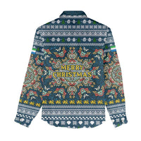 Sierra Leone Christmas Women Casual Shirt with Ornamental Pattern, National Coat of Arms, and Festive Motif - Wonder Print Shop