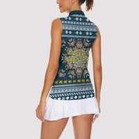 Sierra Leone Christmas Women Sleeveless Polo Shirt with Ornamental Pattern, National Coat of Arms, and Festive Motif - Wonder Print Shop