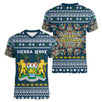Sierra Leone Christmas Women V-Neck T-Shirt with Ornamental Pattern, National Coat of Arms, and Festive Motif - Wonder Print Shop