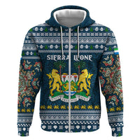 Sierra Leone Christmas Zip Hoodie with Ornamental Pattern, National Coat of Arms, and Festive Motif - Wonder Print Shop