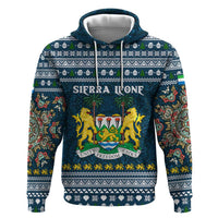 Sierra Leone Christmas Zip Hoodie with Ornamental Pattern, National Coat of Arms, and Festive Motif - Wonder Print Shop