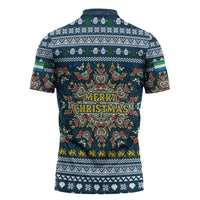 Sierra Leone Christmas Zipper Polo Shirt with Ornamental Pattern, National Coat of Arms, and Festive Motif - Wonder Print Shop