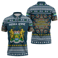 Sierra Leone Christmas Zipper Polo Shirt with Ornamental Pattern, National Coat of Arms, and Festive Motif - Wonder Print Shop