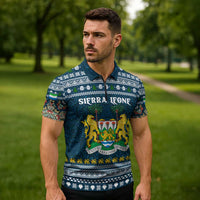 Sierra Leone Christmas Zipper Polo Shirt with Ornamental Pattern, National Coat of Arms, and Festive Motif - Wonder Print Shop