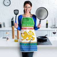 Sierra Leone Christmas Apron with Festive Green Pattern, Golden Lion Emblem, and Santa Sleigh Motif - Wonder Print Shop