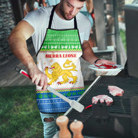 Sierra Leone Christmas Apron with Festive Green Pattern, Golden Lion Emblem, and Santa Sleigh Motif - Wonder Print Shop