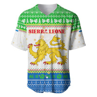 Sierra Leone Christmas Baseball Jersey with Festive Green Pattern, Golden Lion Emblem, and Santa Sleigh Motif - Wonder Print Shop