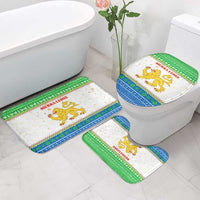 Sierra Leone Christmas Bathroom Set with Festive Green Pattern, Golden Lion Emblem, and Santa Sleigh Motif - Wonder Print Shop